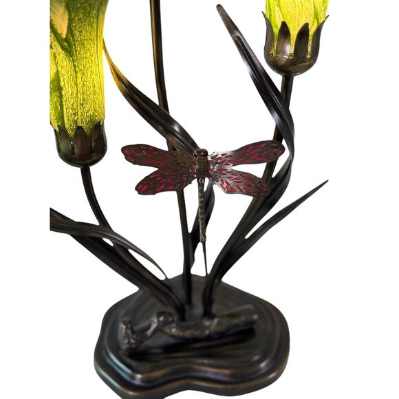 Vintage Dale Tiffany 3-Light Lily Lamp w/ Dragonfly - Picture 3 of 9
